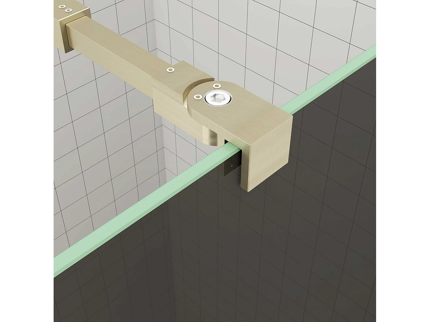 Inloopdouche 120x200cm met zwart folie,10mm NANO EasyClean veiligheidsglas,73-120cm Stabilisatiestang,gouden profiel.