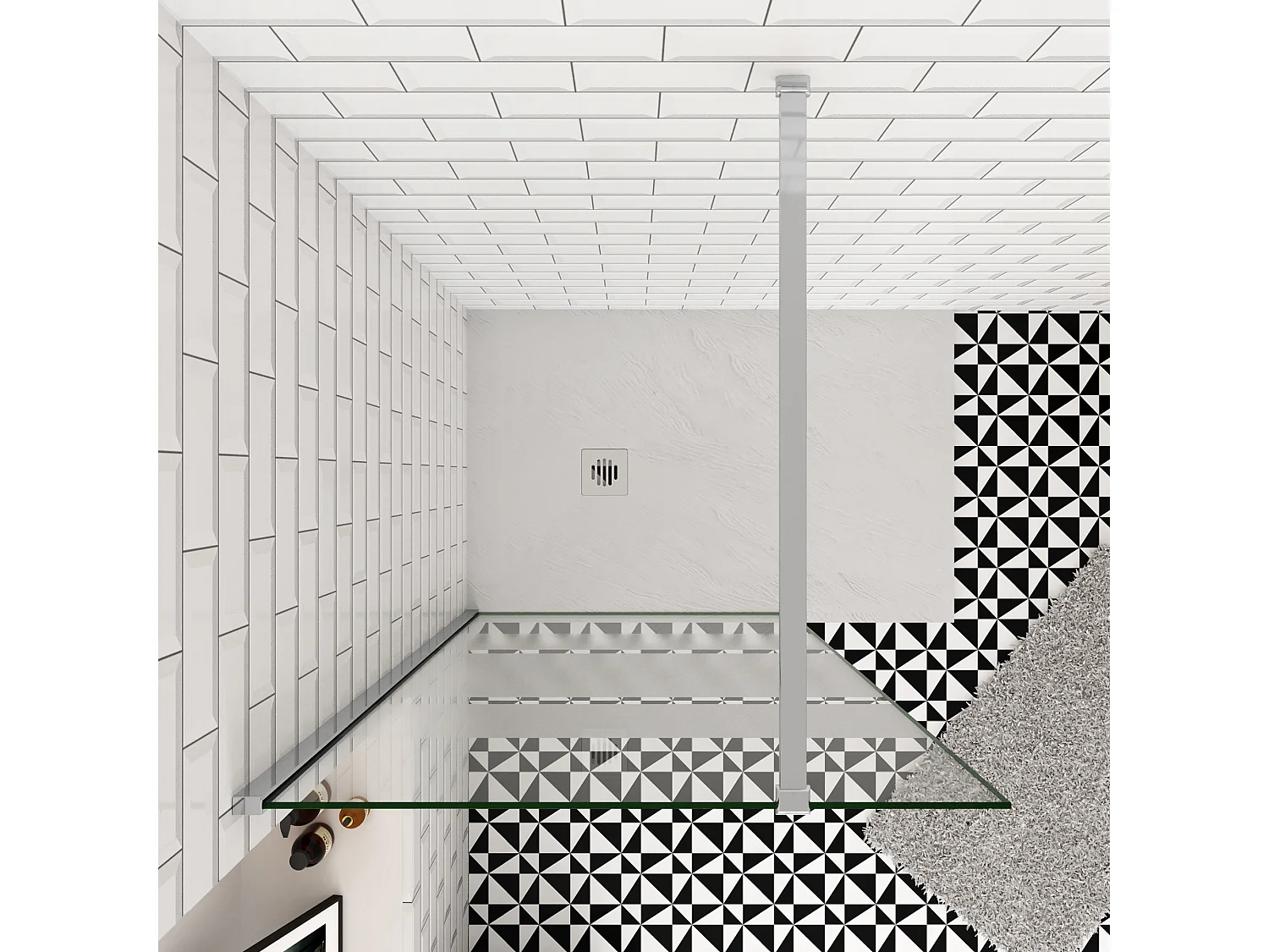 Inloopdouche-douchewand-walk in 6mm NANO EasyClean veiligheidsglas，140x190cm+N-Form:90cm Stabilisatiestang,glanzend chroom profiel