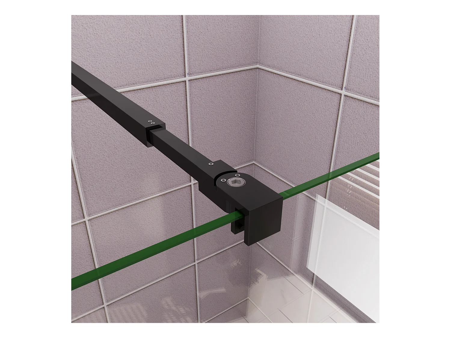 Inloopdouche-douchewand-walk in 10mm NANO EasyClean veiligheidsglas，50x200cm+73-120cm Stabilisatiestang,mat zwart aluminium profiel.