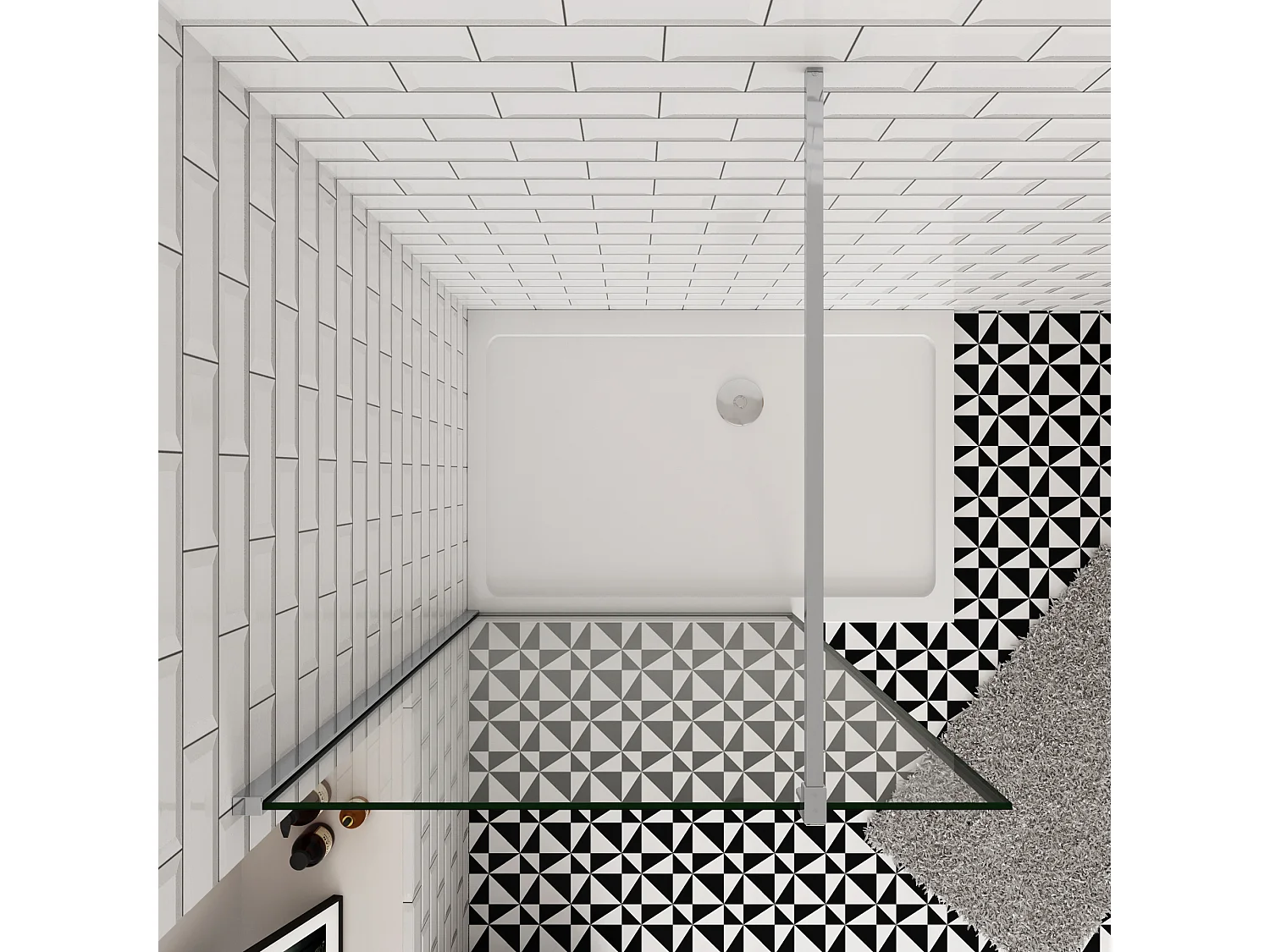 90x200cm inloopdouche-douchecabine,8mm mat zwart kader en raste gehard glas,eenvoudig te reinigen,antikalk,stabilisatiestang 90cm(snijdbaar),glanzend chroom profiel