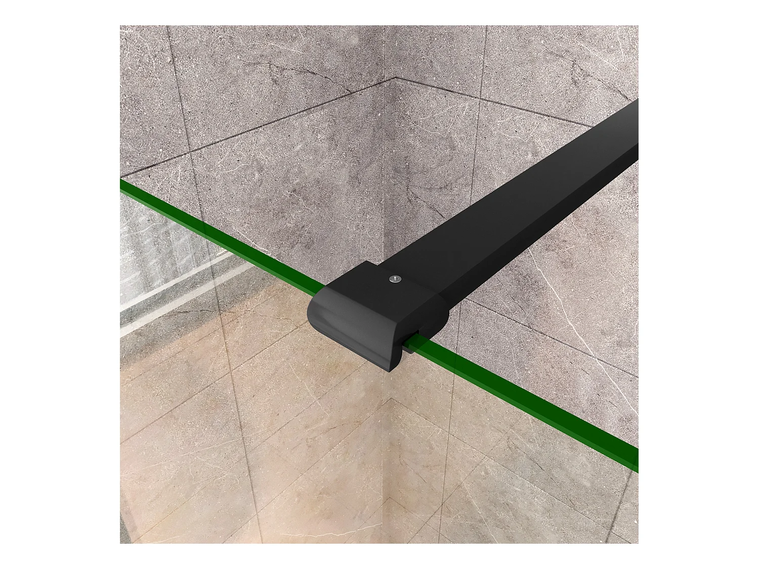 Inloopdouche-douchewand-walk in 10mm NANO EasyClean veiligheidsglas，50x200cm+N-vorm: 90 Stabilisatiestang,mat zwart aluminium profiel.