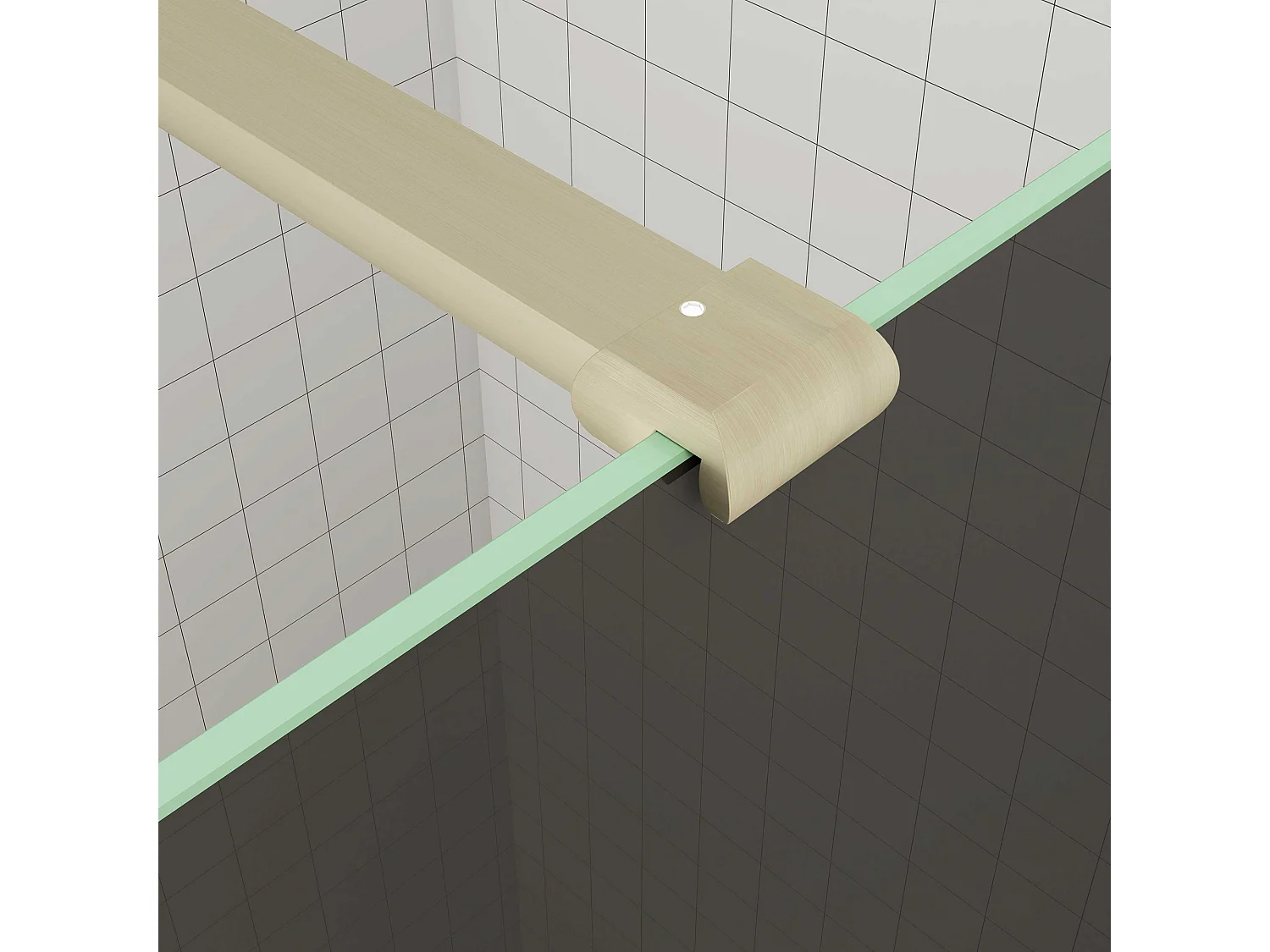 Inloopdouche goud beschermfolie,90x200cm hoog,8mm EasyClean veiligheidsglas,Stabilisatiestang Norm:140cm,gouden profiel.