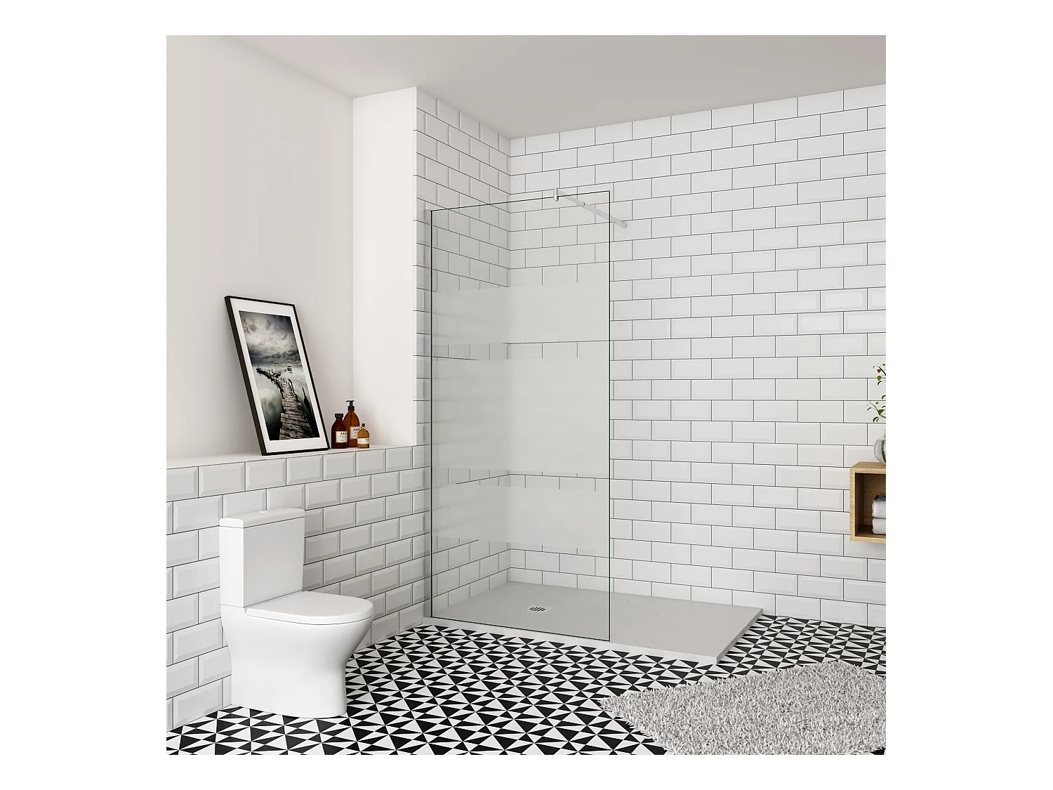 Inloopdouche-douchewand-walk in 6mm NANO EasyClean veiligheidsglas，60x190cm+70-120cm Stabilisatiestang,glanzend chroom profiel