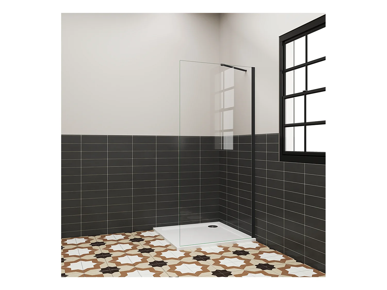 Douchewand Inloopdouche 72x195cm,6 mm helder EasyClean veiligheidsglas,mat zwart aluminium frame,stabilisatorstang 50 cm