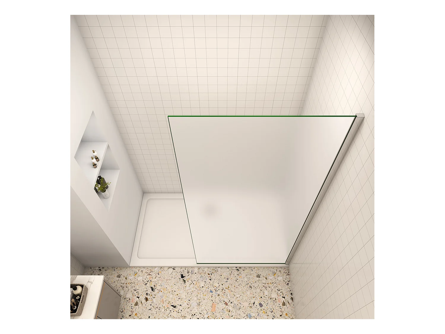 80x200cm Douchewand inloopdouche,10mm dik mat gehard glas met explosieveilige folie,glanzend chroom profiel