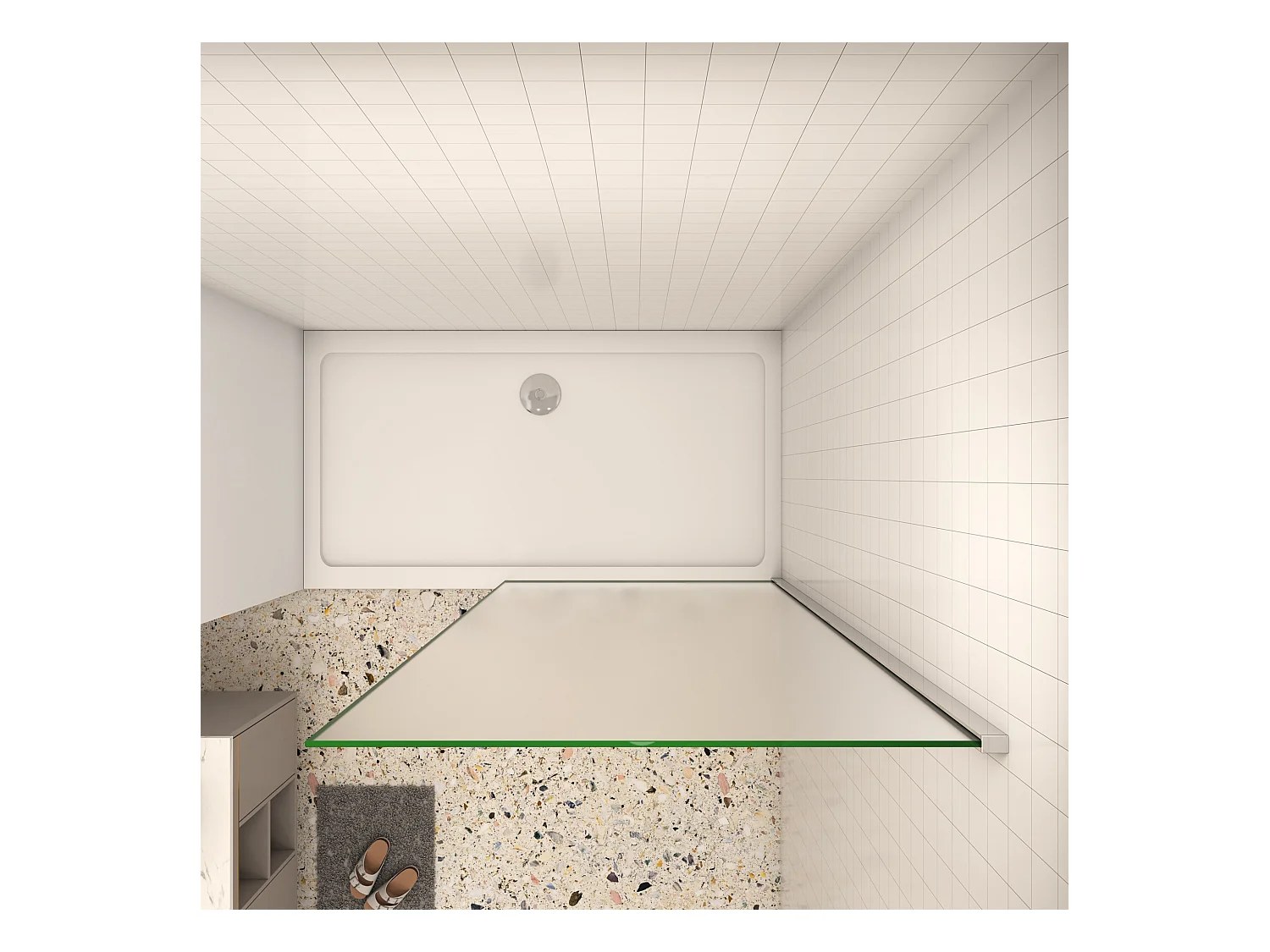 80x200cm Douchewand inloopdouche,10mm dik mat gehard glas met explosieveilige folie,glanzend chroom profiel