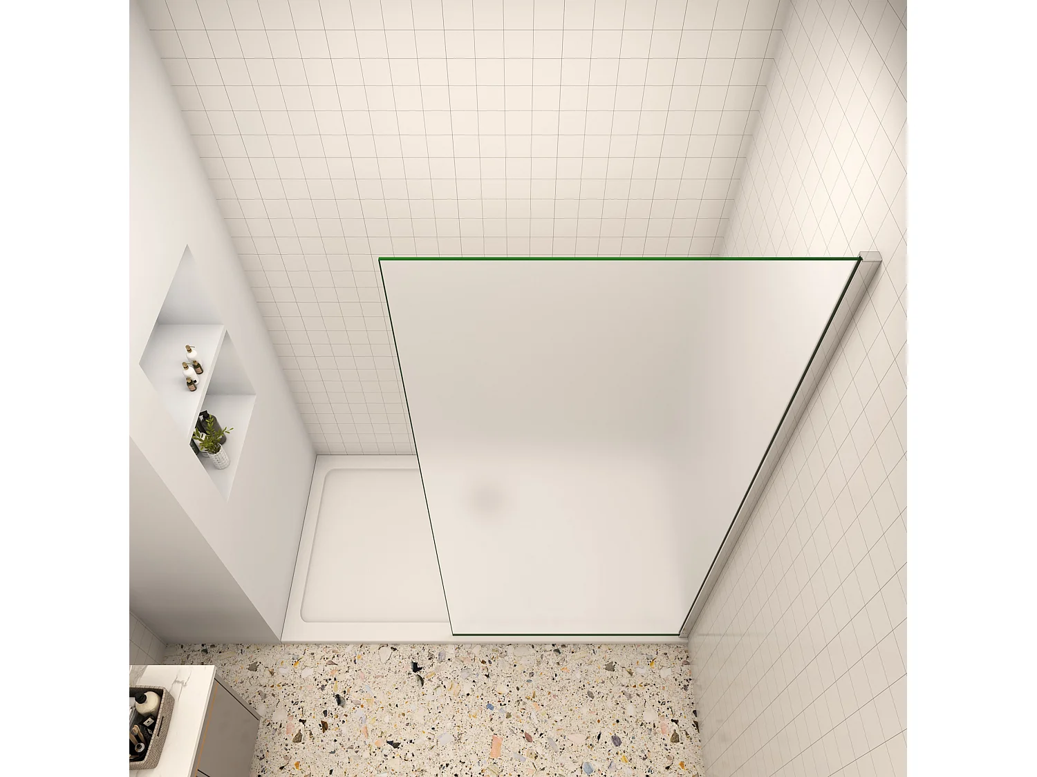 80x200cm Douchewand inloopdouche,10mm dik mat gehard glas met explosieveilige folie,glanzend chroom profiel