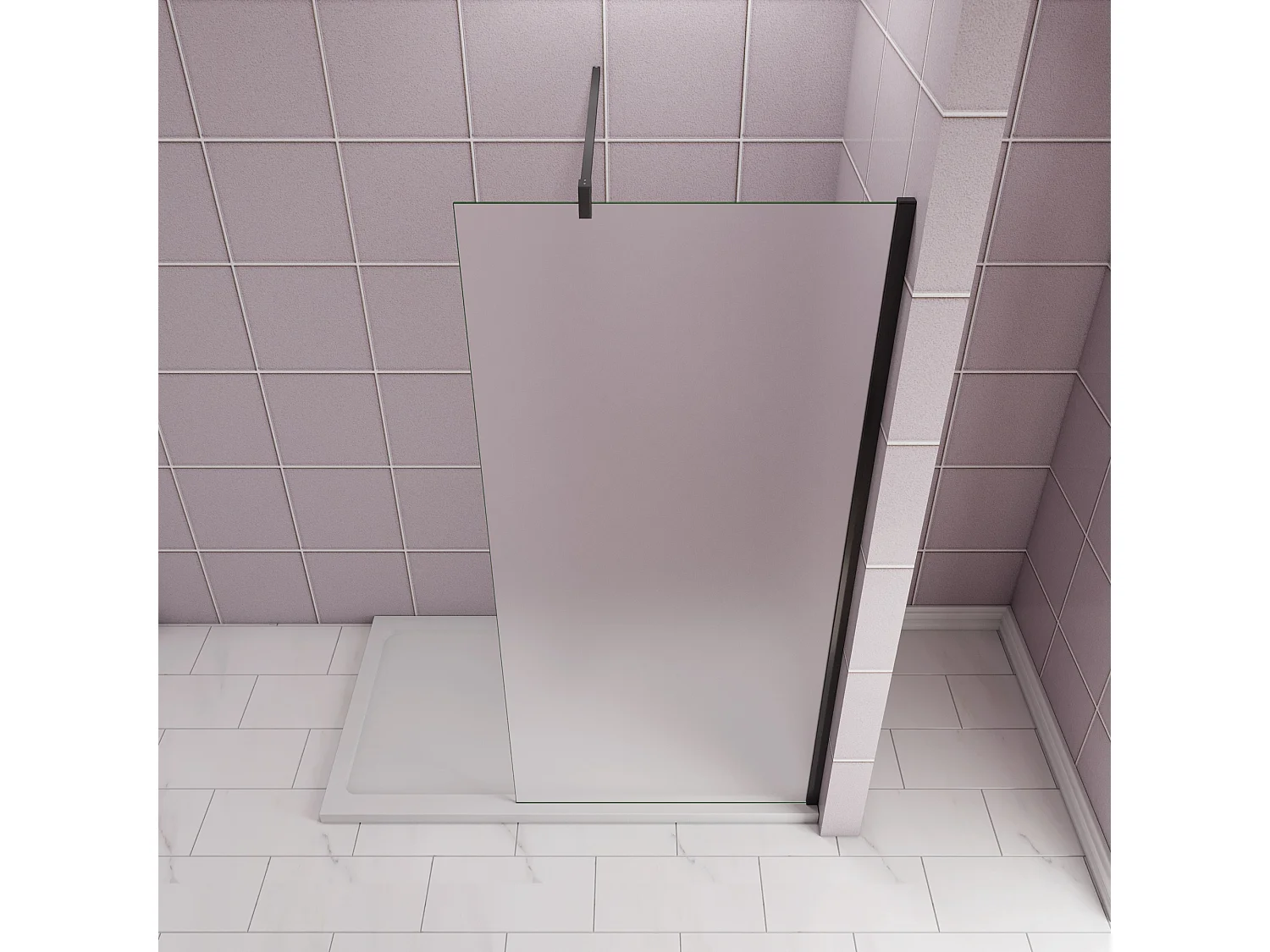 70x200cm Douchewand inloopdouche,10mm dik mat gehard glas met explosieveilige folie,stabilisatiestang 90cm (snijdbaar),mat zwart aluminium profiel.