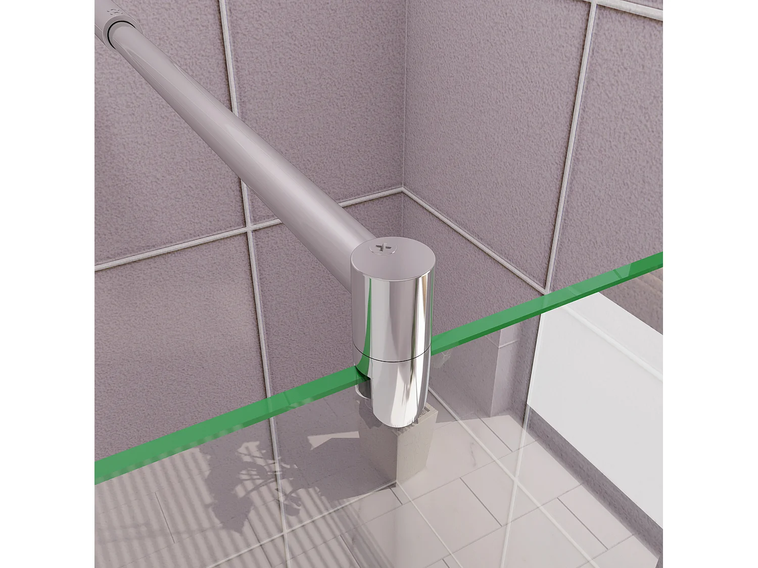 Inloopdouche-douchewand-walk in 90x200 cm,10mm midden wit gematteerd gehard glas met explosieveilige folie+70-120cm Stabilisatiestang,glanzend chroom profiel