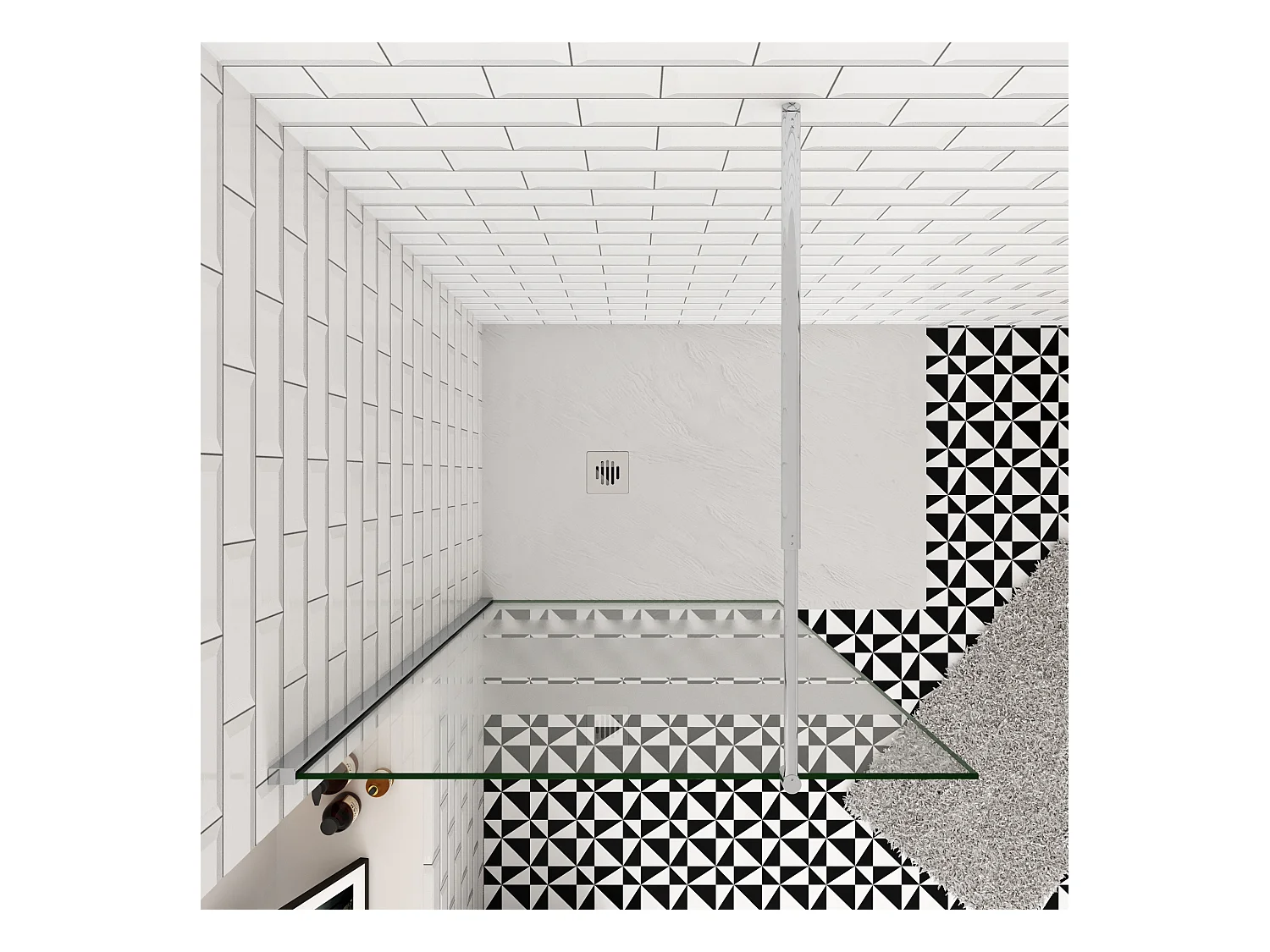 Inloopdouche-douchewand-walk in 6mm NANO EasyClean veiligheidsglas，70x190cm+70-120cm Stabilisatiestang,glanzend chroom profiel