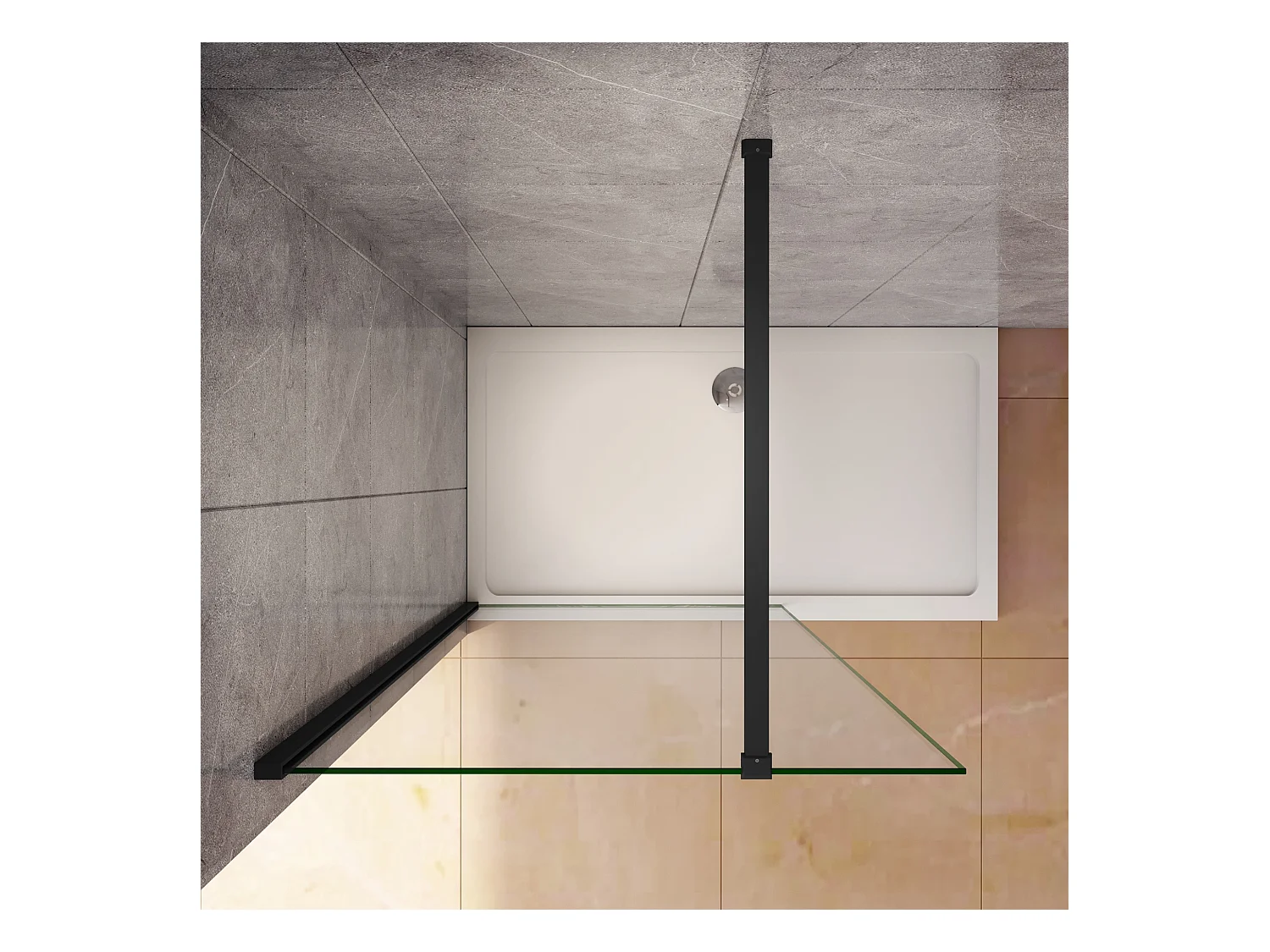 Inloopdouche-douchewand-walk in 10mm NANO EasyClean veiligheidsglas，110x200cm+N-vorm: 140 Stabilisatiestang,mat zwart aluminium profiel.
