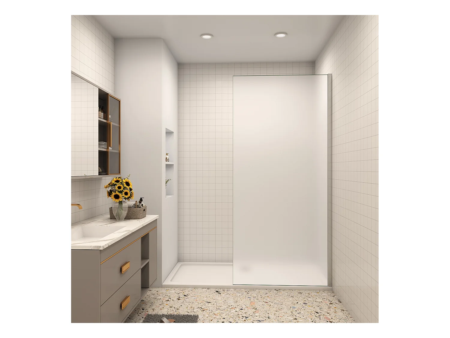 70x200cm Douchewand inloopdouche,10mm dik mat gehard glas met explosieveilige folie,glanzend chroom profiel