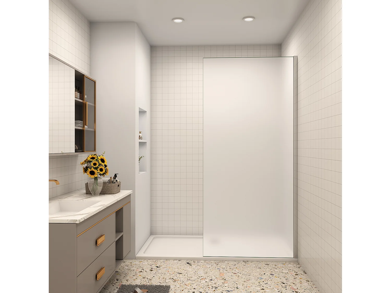 70x200cm Douchewand inloopdouche,10mm dik mat gehard glas met explosieveilige folie,glanzend chroom profiel