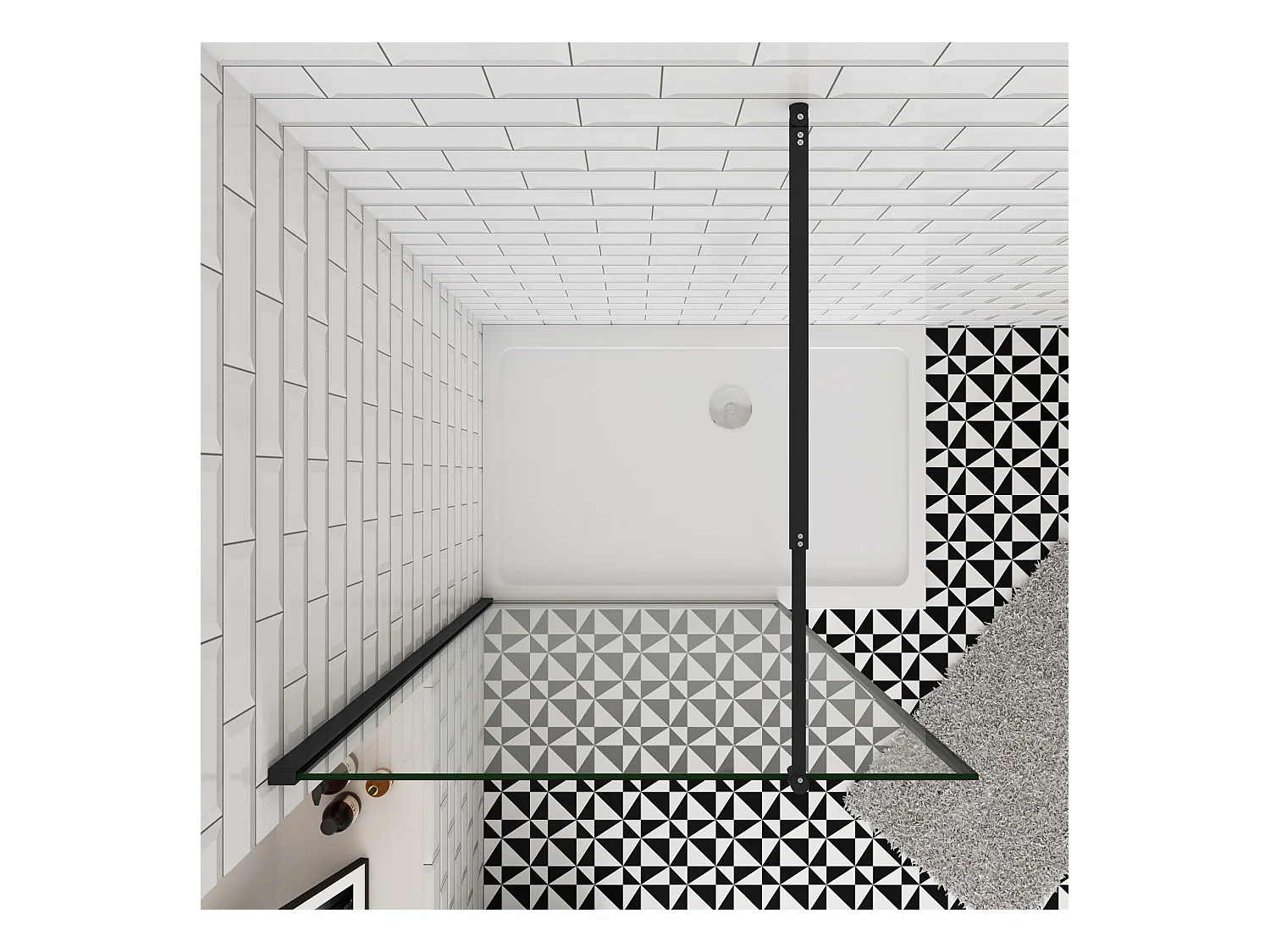 140x200cm inloopdouche-douchecabine,8mm mat zwart kader en raste gehard glas,easyclean,antikalk,stabilisatiestang 70-120cm (verstelbaar),mat zwart profiel