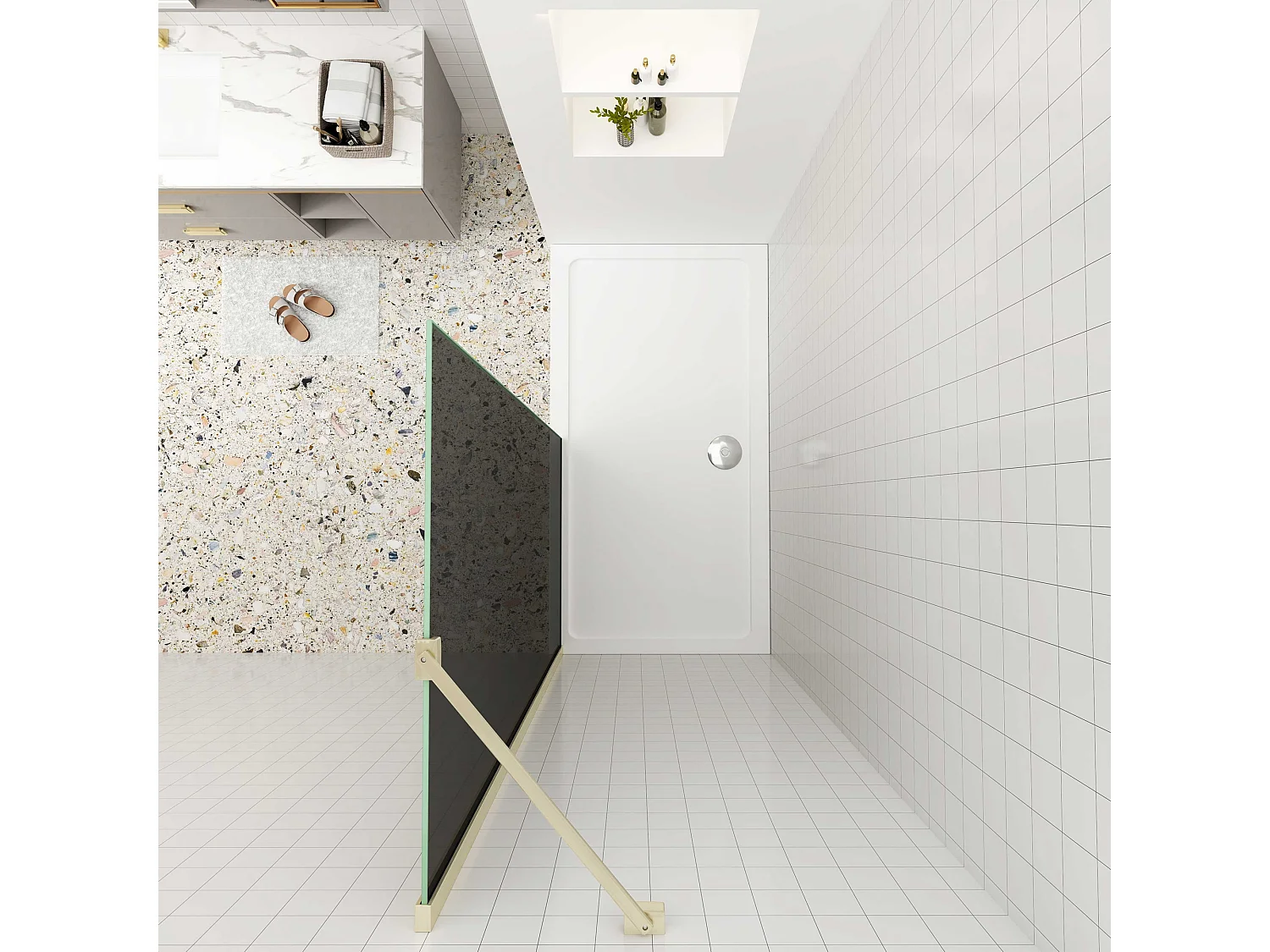 Inloopdouche goud beschermfolie,80x200cm hoog,8mm EasyClean veiligheidsglas,Stabilisatiestang 45cm,gouden profiel.