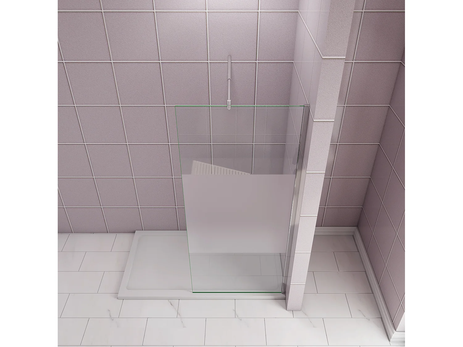 Inloopdouche-douchewand-walk in 80x200 cm,10mm midden wit gematteerd gehard glas met explosieveilige folie+70-120cm Stabilisatiestang,glanzend chroom profiel