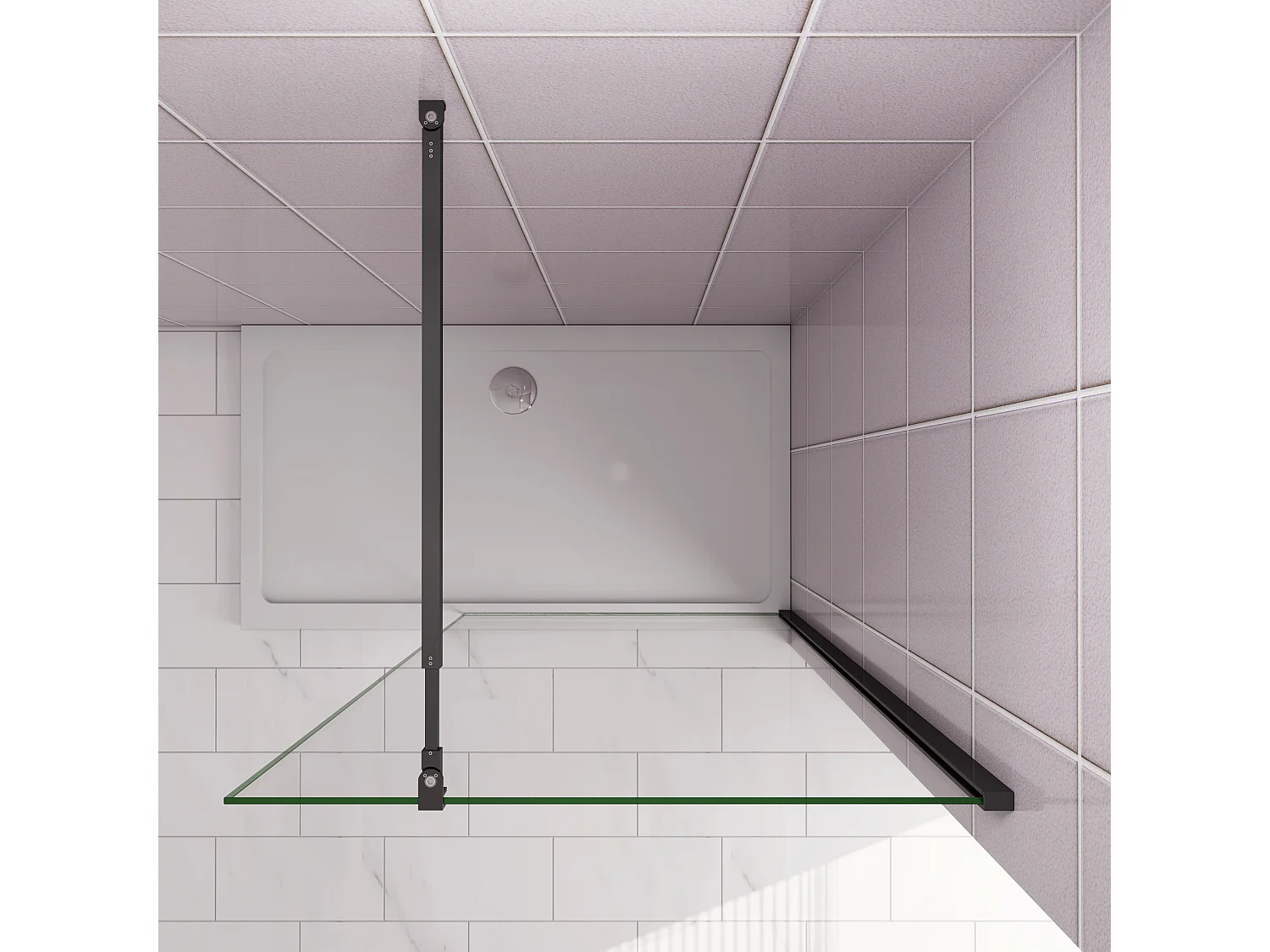 Inloopdouche-douchewand-walk in 10mm NANO EasyClean veiligheidsglas，30x200cm+73-120cm Stabilisatiestang,mat zwart aluminium profiel.