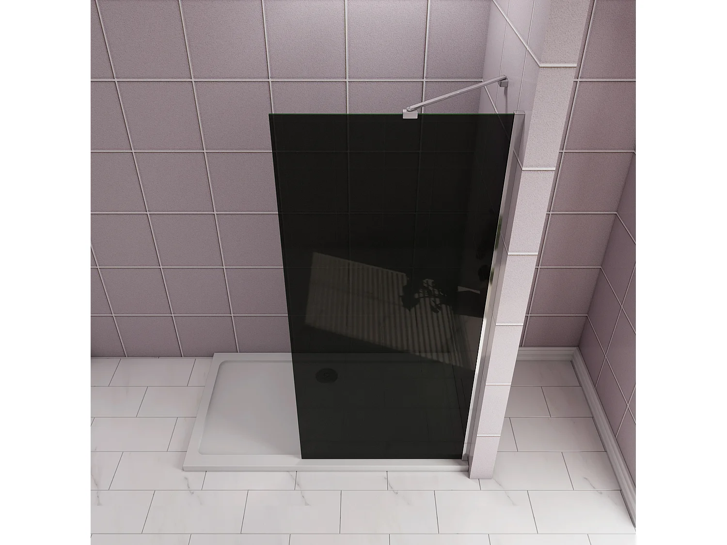 Inloopdouche met zwarte beschermfolie,90x200cm hoog,8mm EasyClean veiligheidsglas,Stabilisatiestang 45cm,glanzend chroom profiel