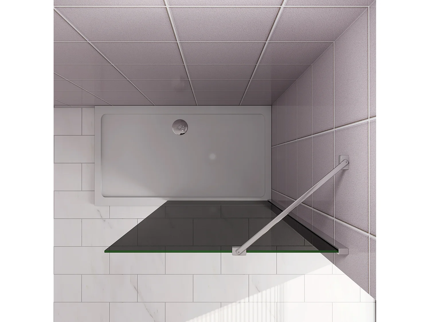 Inloopdouche met zwarte beschermfolie,90x200cm hoog,8mm EasyClean veiligheidsglas,Stabilisatiestang 45cm,glanzend chroom profiel