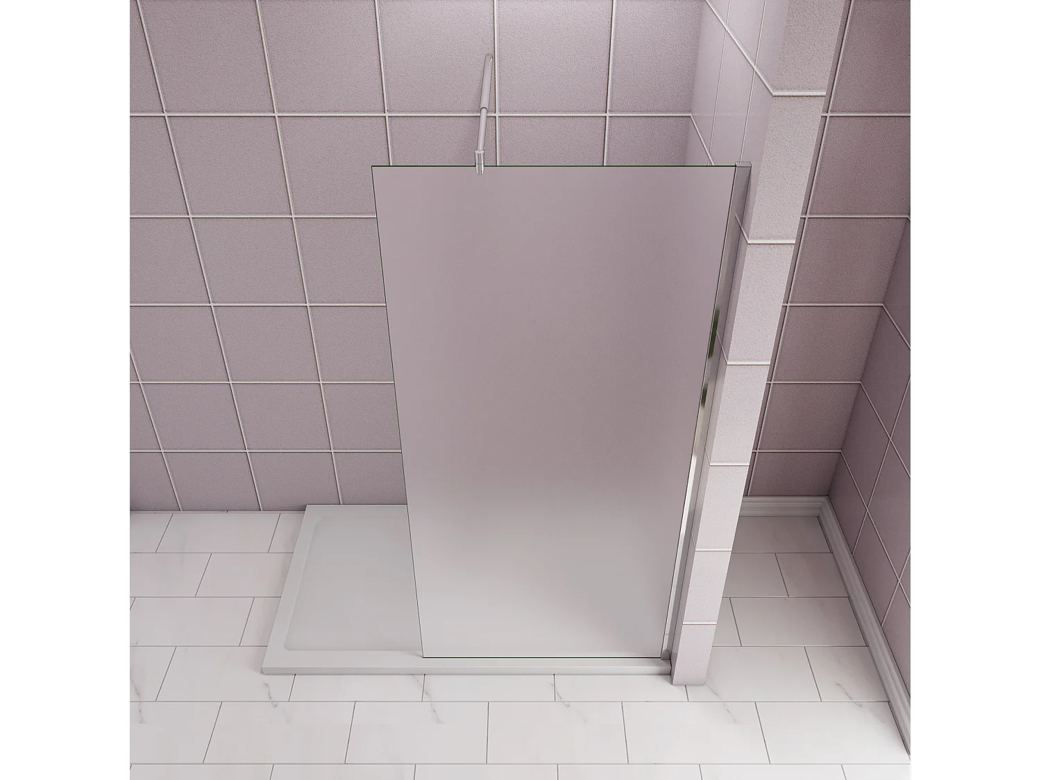 110x200cm Douchewand inloopdouche,10mm dik mat gehard glas met explosieveilige folie,stabilisatiestang 70-120cm (verstelbaar),glanzend chroom profiel