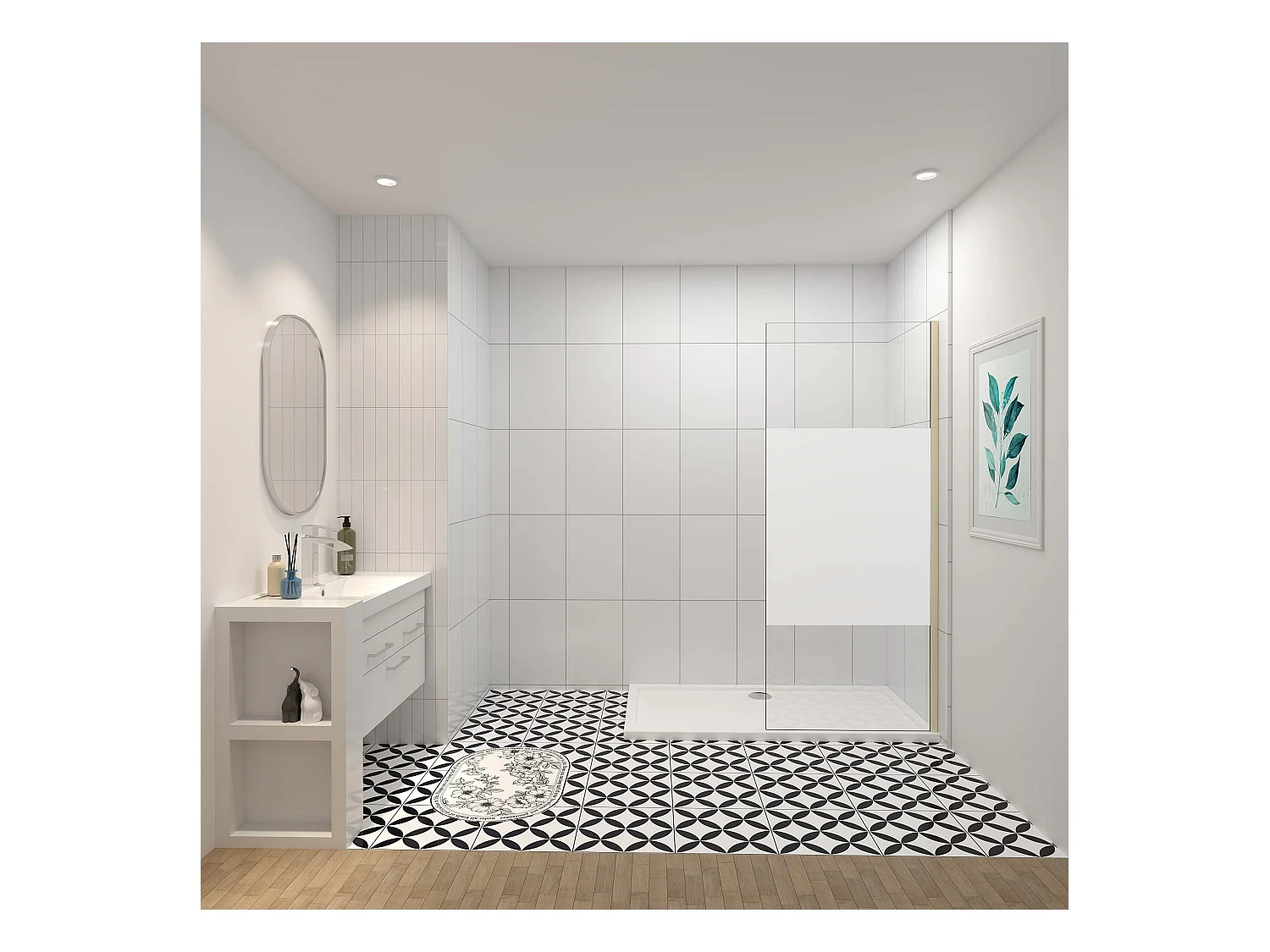 Inloopdouche-douchewand-walk in 85x200 cm,8mm midden wit gematteerd gehard glas met explosieveilige folie,gouden profiel