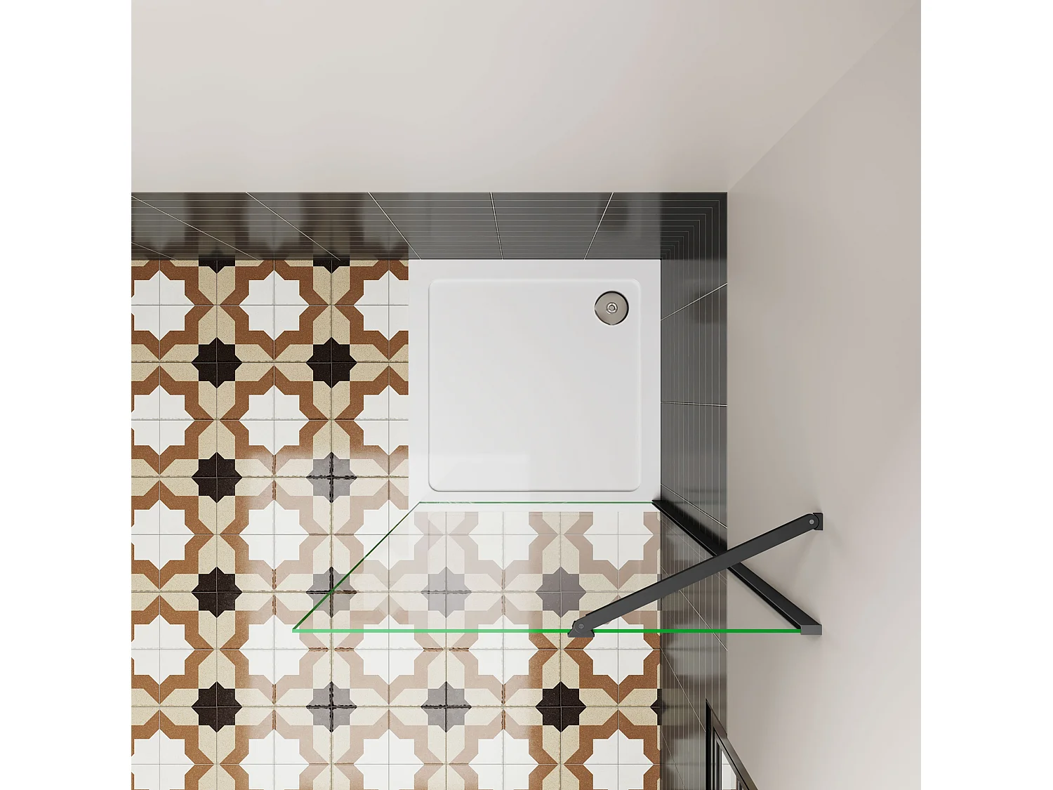 Douchewand Inloopdouche 66x195cm,6 mm helder EasyClean veiligheidsglas,mat zwart aluminium frame,stabilisatorstang 50 cm