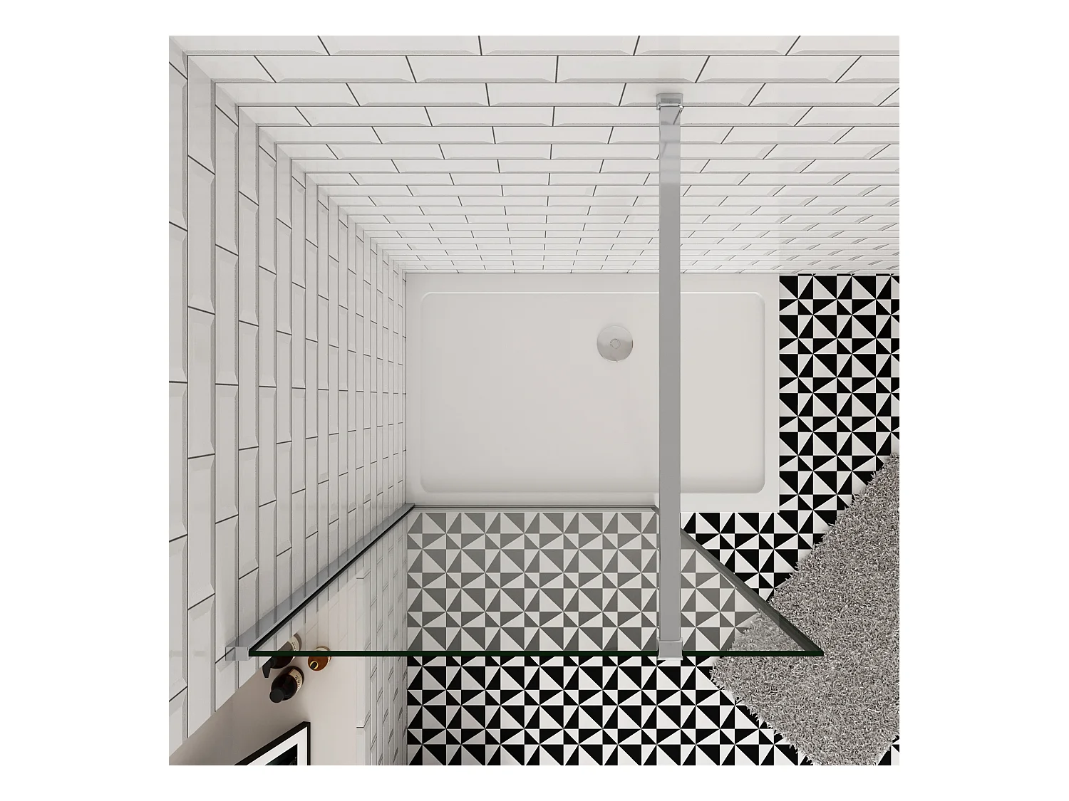 140x200cm inloopdouche-douchecabine,8mm zwart raster gehard gezeefdrukt glas,Easyclean,antikalk,stabilisatiestang 90cm(kan worden gesneden),glanzend chroom profiel