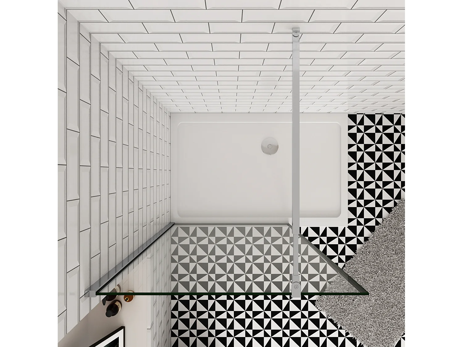 80x200cm inloopdouche-douchecabine,8mm mat zwart kader en raste gehard glas,Easyclean,antikalk,stabilisatiestang 73-120cm(verstelbaar),glanzend chroom profiel