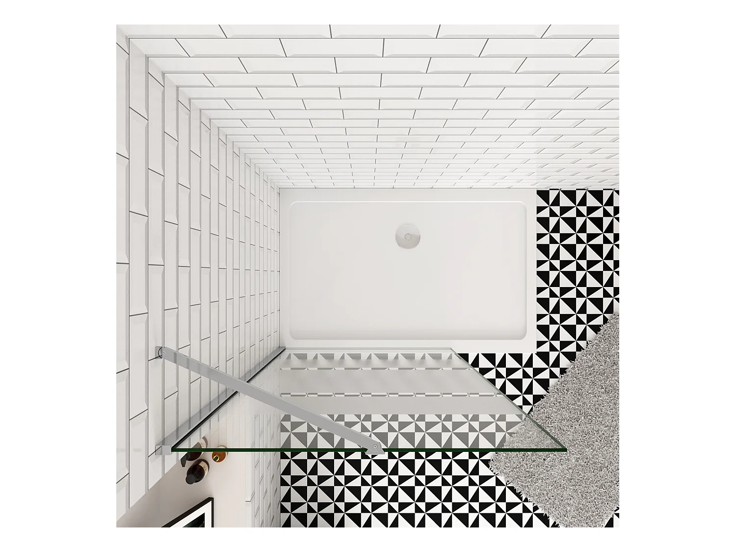 Inloopdouche-douchewand-walk in 6mm NANO EasyClean veiligheidsglas，70x190cm+50cm Stabilisatiestang,glanzend chroom profiel