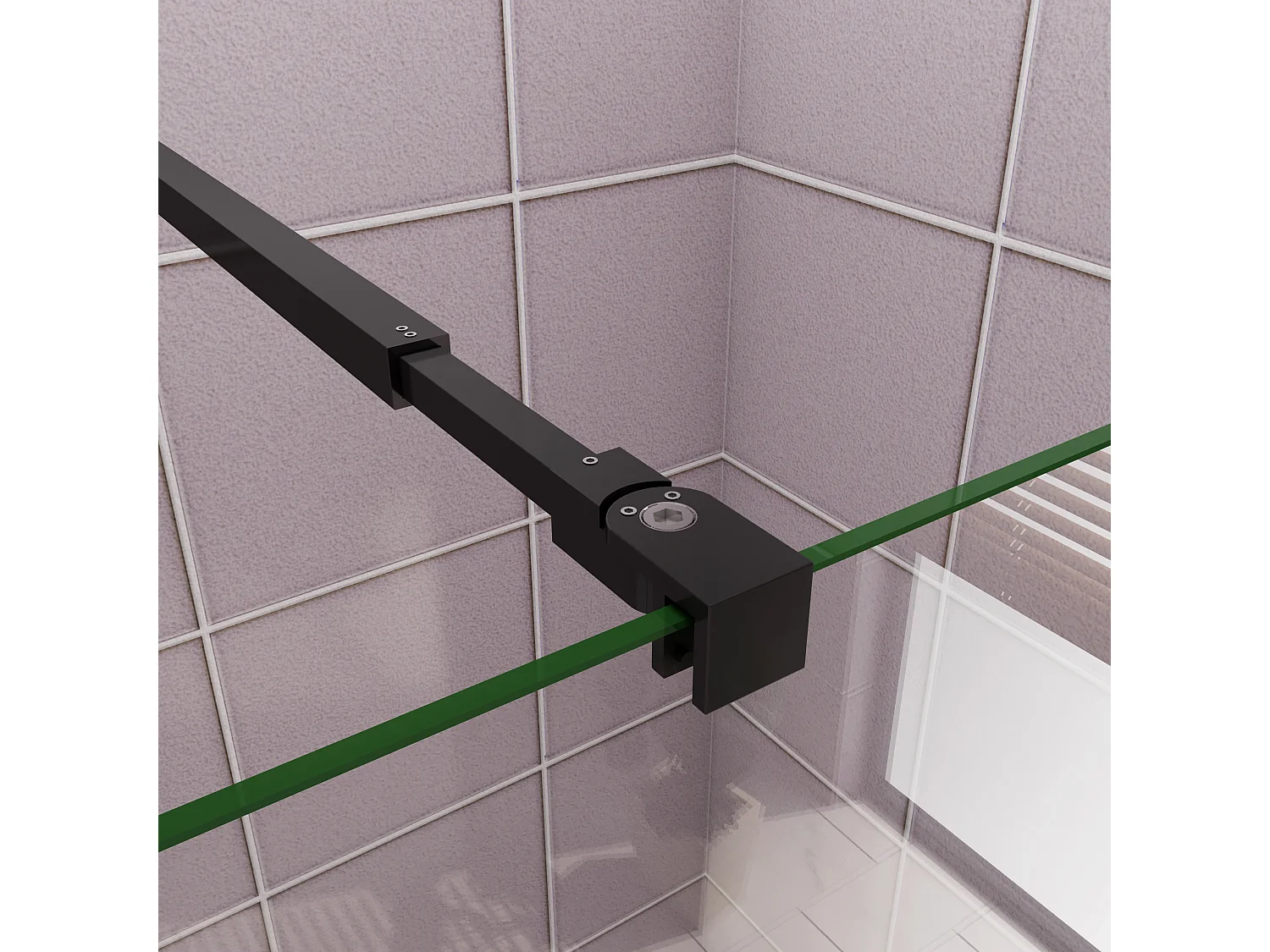 Inloopdouche-douchewand-walk in 10mm NANO EasyClean veiligheidsglas，110x200cm+73-120cm Stabilisatiestang,mat zwart aluminium profiel.