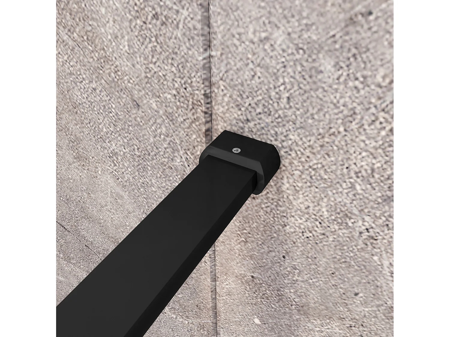 Inloopdouche-douchewand-walk in 10mm NANO EasyClean veiligheidsglas，140x200cm+N-vorm: 90 Stabilisatiestang,mat zwart aluminium profiel.