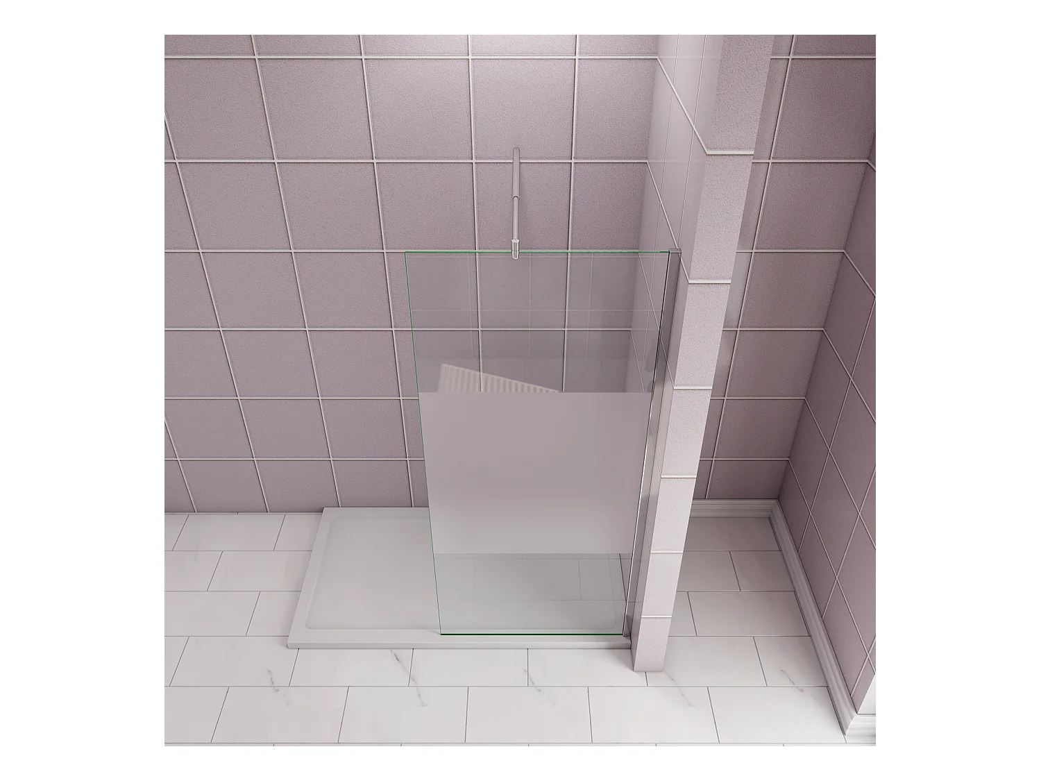 Inloopdouche-douchewand-walk in 110x200 cm,10mm midden wit gematteerd gehard glas met explosieveilige folie+70-120cm Stabilisatiestang,glanzend chroom profiel