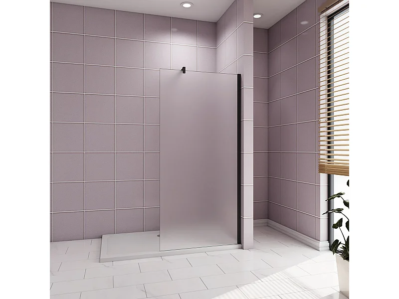 80x200cm Douchewand inloopdouche,10mm dik mat gehard glas met explosieveilige folie,stabilisatiestang 140cm (snijdbaar),mat zwart aluminium profiel.