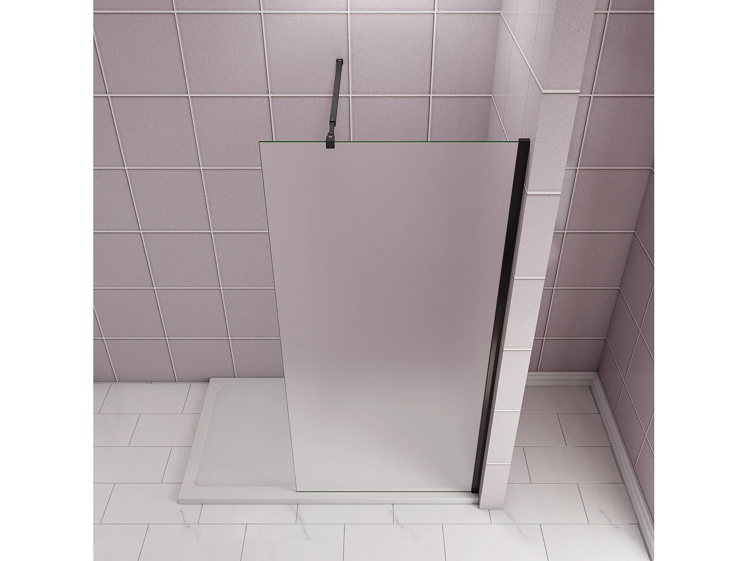 110x200cm Douchewand inloopdouche,10mm dik mat gehard glas met explosieveilige folie,stabilisatiestang 73-120cm (verstelbaar),mat zwart aluminium profiel.