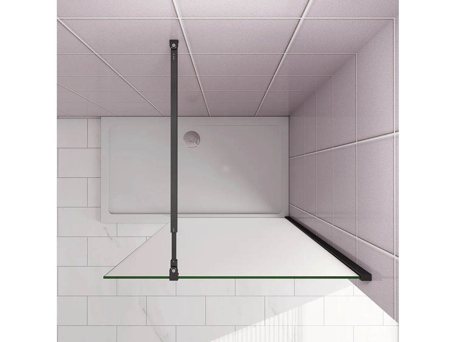 110x200cm Douchewand inloopdouche,10mm dik mat gehard glas met explosieveilige folie,stabilisatiestang 73-120cm (verstelbaar),mat zwart aluminium profiel.