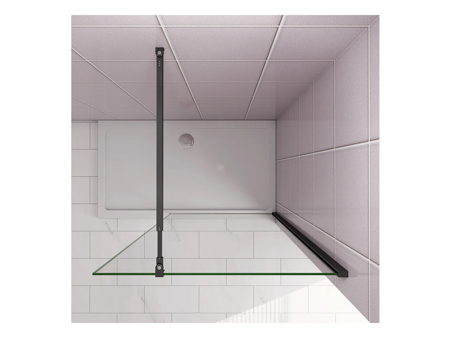 Inloopdouche-douchewand-walk in 8mm NANO EasyClean veiligheidsglas，160x200cm+73-120cm Stabilisatiestang,mat zwart aluminium profiel.