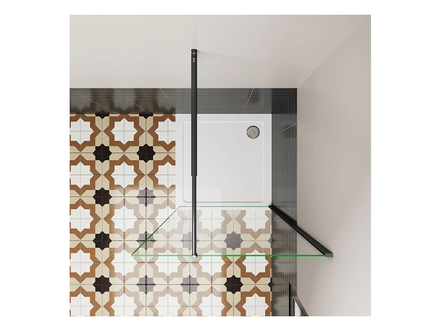 Douchewand Inloopdouche 66x195cm,6 mm helder EasyClean veiligheidsglas,mat zwart aluminium frame,stabilisatorstang uitschuifbaar van 70-120 cm