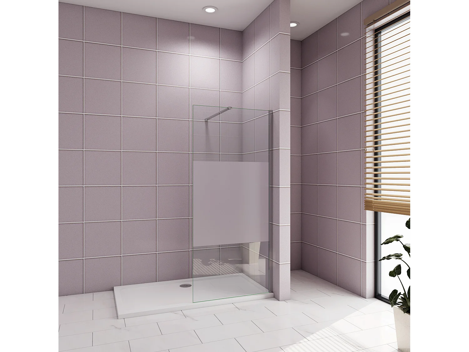 Inloopdouche-douchewand-walk in 100x200 cm,8mm midden wit gematteerd gehard glas met explosieveilige folie+N-vorm: 90 Stabilisatiestang,glanzend chroom profiel