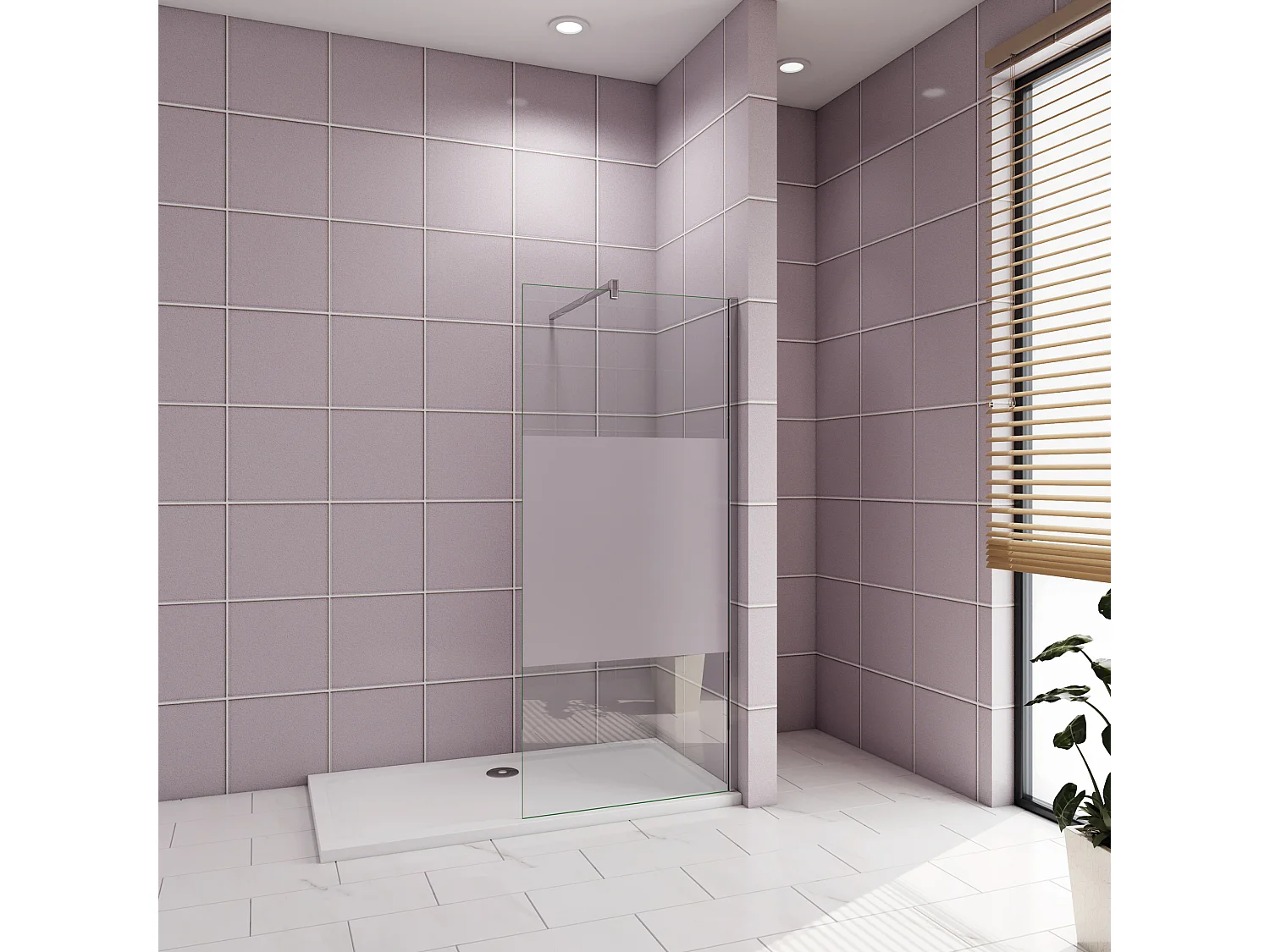 Inloopdouche-douchewand-walk in 110x200 cm,10mm midden wit gematteerd gehard glas met explosieveilige folie+F-vorm: 90 Stabilisatiestang,glanzend chroom profiel