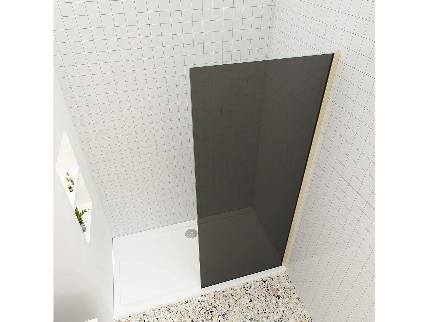 Inloopdouche goud beschermfolie,90x200cm hoog,8mm EasyClean veiligheidsglas,gouden profiel.