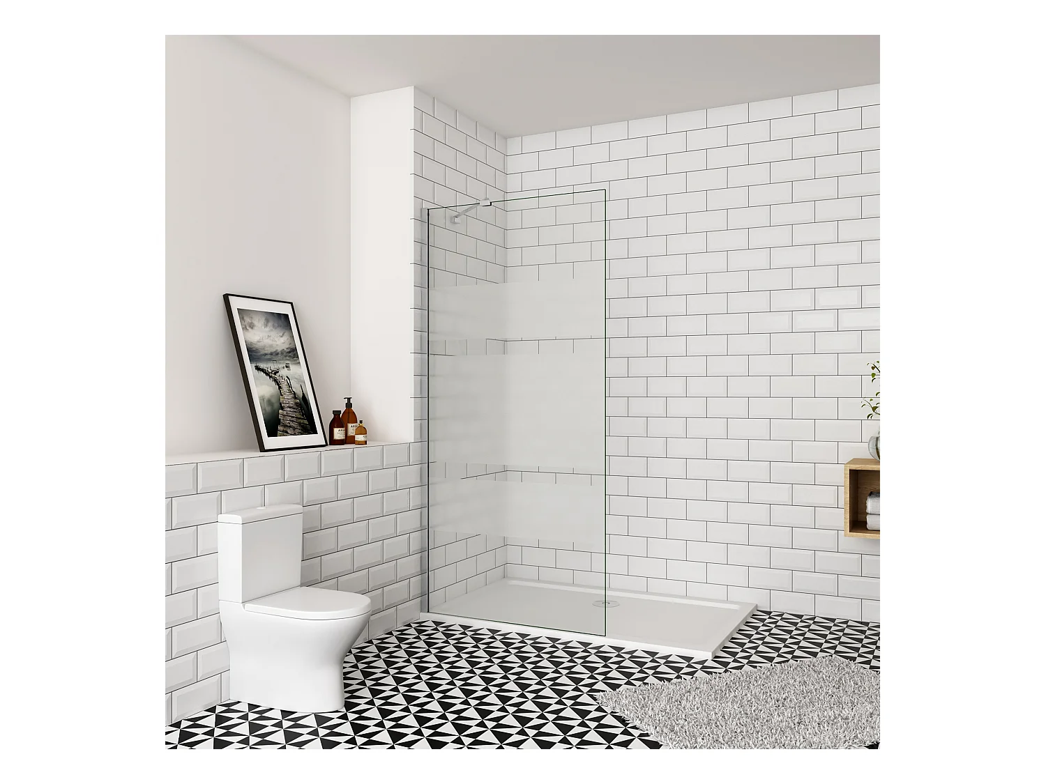 Inloopdouche-douchewand-walk in 6mm NANO EasyClean veiligheidsglas，70x190cm+45cm Stabilisatiestang,glanzend chroom profiel