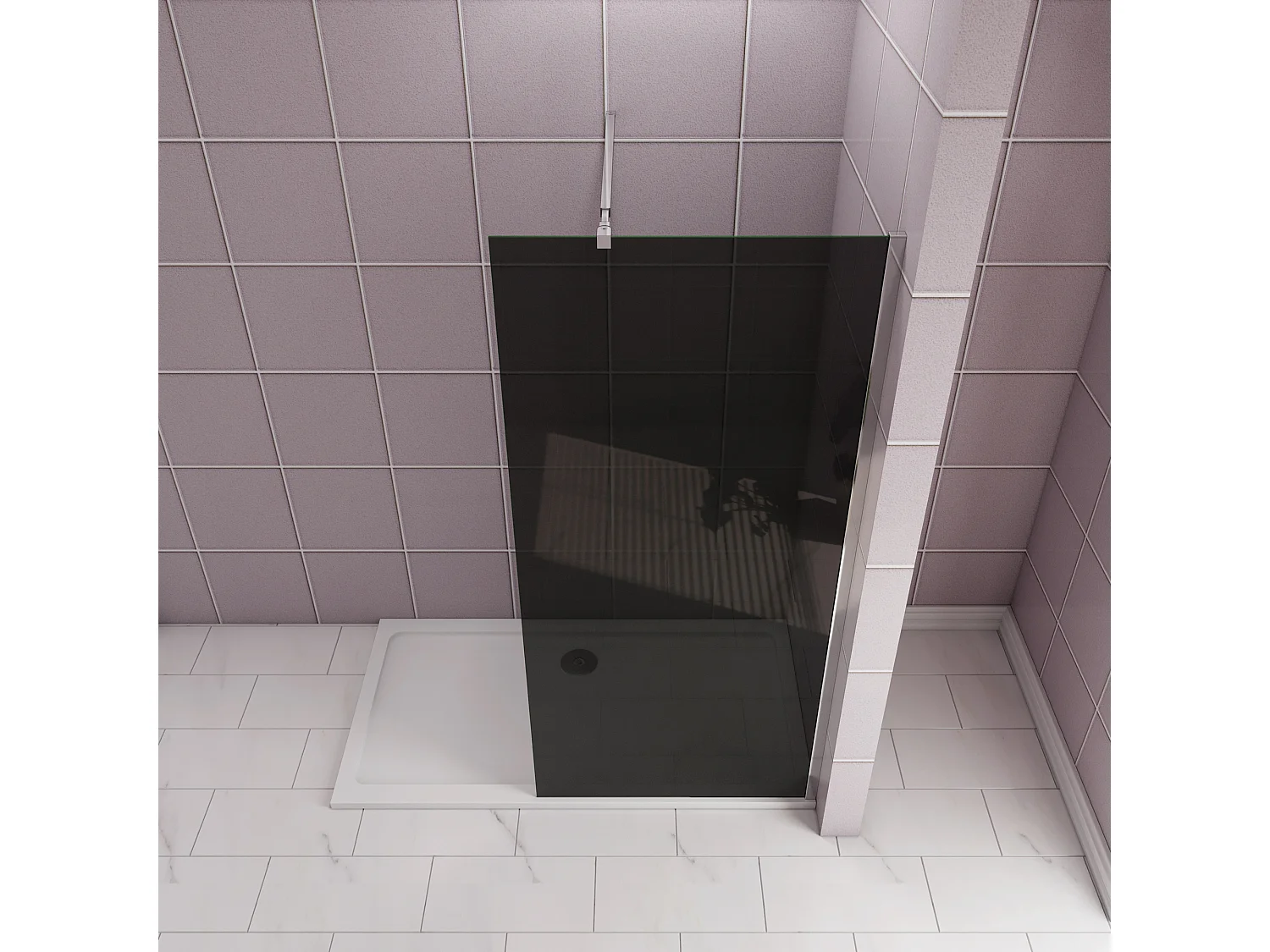 Inloopdouche 140x200cm met zwart folie,10mm NANO EasyClean veiligheidsglas,73-120cm Stabilisatiestang,glanzend chroom profiel