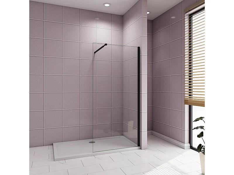 Inloopdouche-douchewand-walk in 10mm NANO EasyClean veiligheidsglas，60x200cm+73-120cm Stabilisatiestang,mat zwart aluminium profiel.