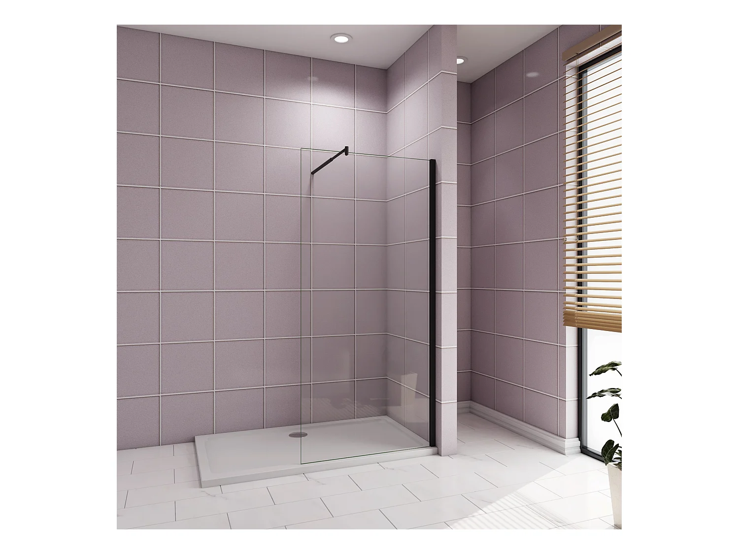 Inloopdouche-douchewand-walk in 8mm NANO EasyClean veiligheidsglas，60x200cm+70-120cm Stabilisatiestang,mat zwart aluminium profiel.