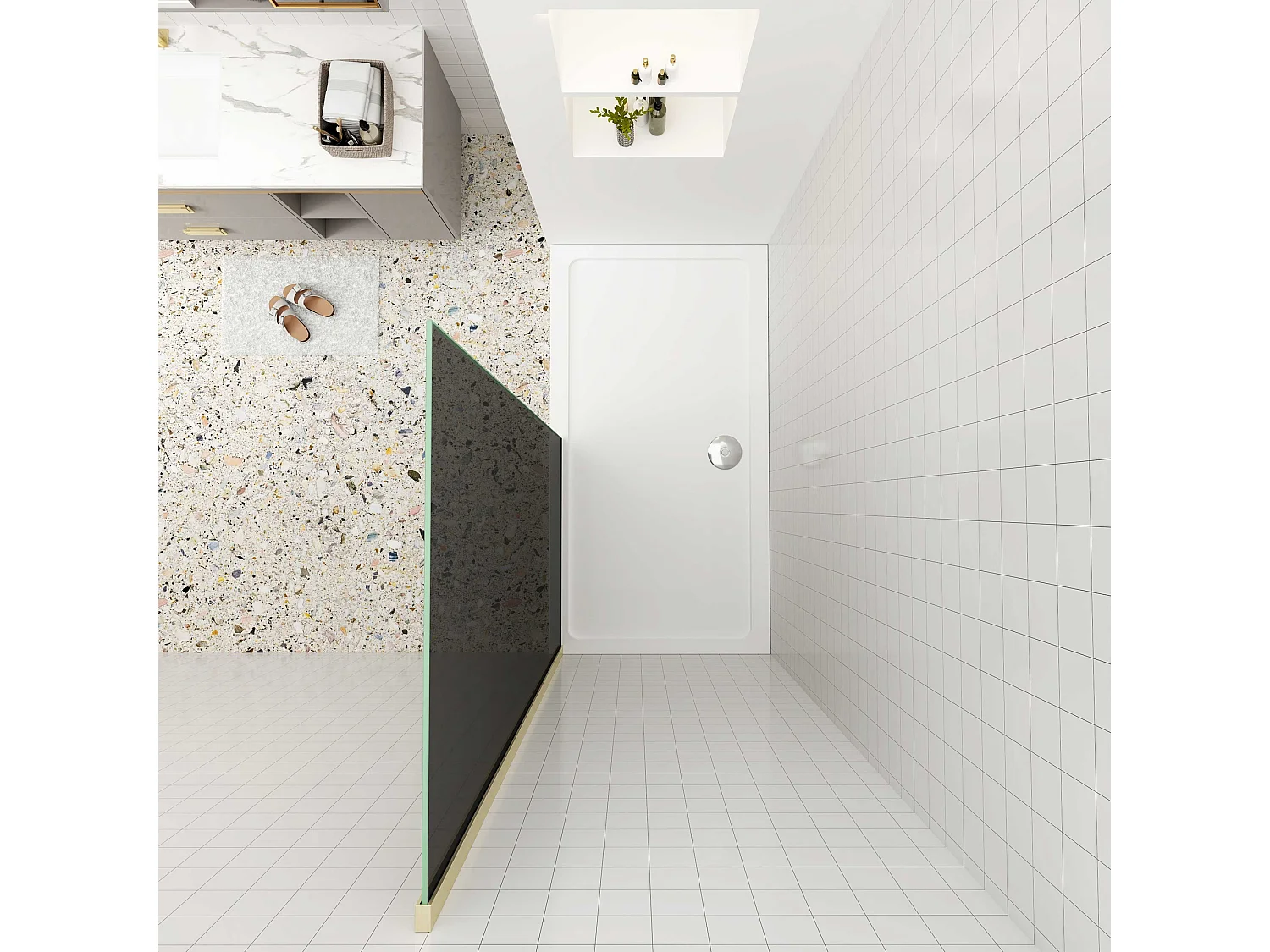 Inloopdouche goud beschermfolie,80x200cm hoog,8mm EasyClean veiligheidsglas,gouden profiel.