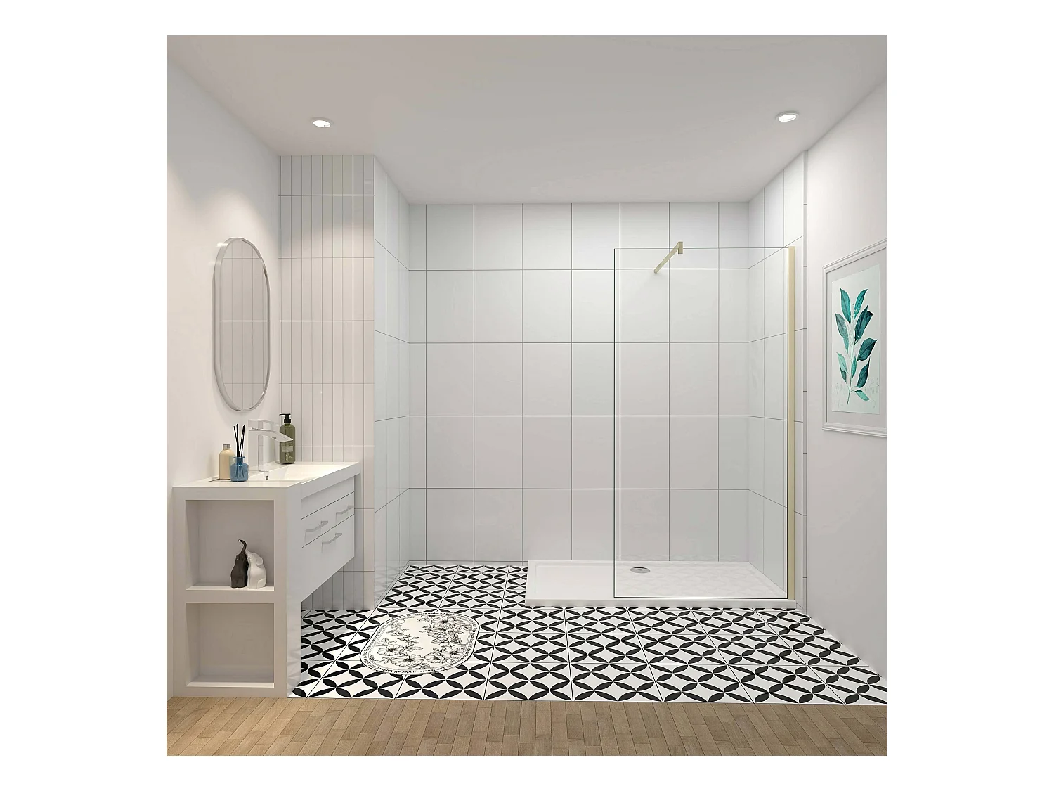 Inloopdouche-douchewand-walk in 10mm NANO EasyClean veiligheidsglas，80x200cm+F-vorm: 140 Stabilisatiestang,gouden profiel