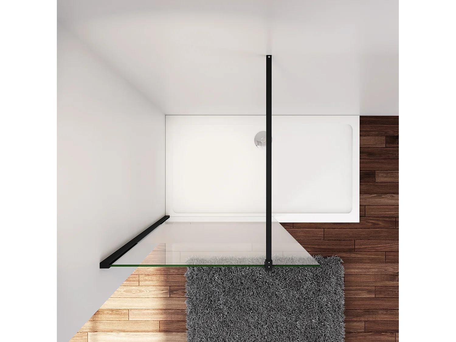 Inloopdouche-douchewand-walk in 80x200 cm,8mm midden wit gematteerd gehard glas met explosieveilige folie+F-vorm: 140 Stabilisatiestang,mat zwart aluminium profiel.