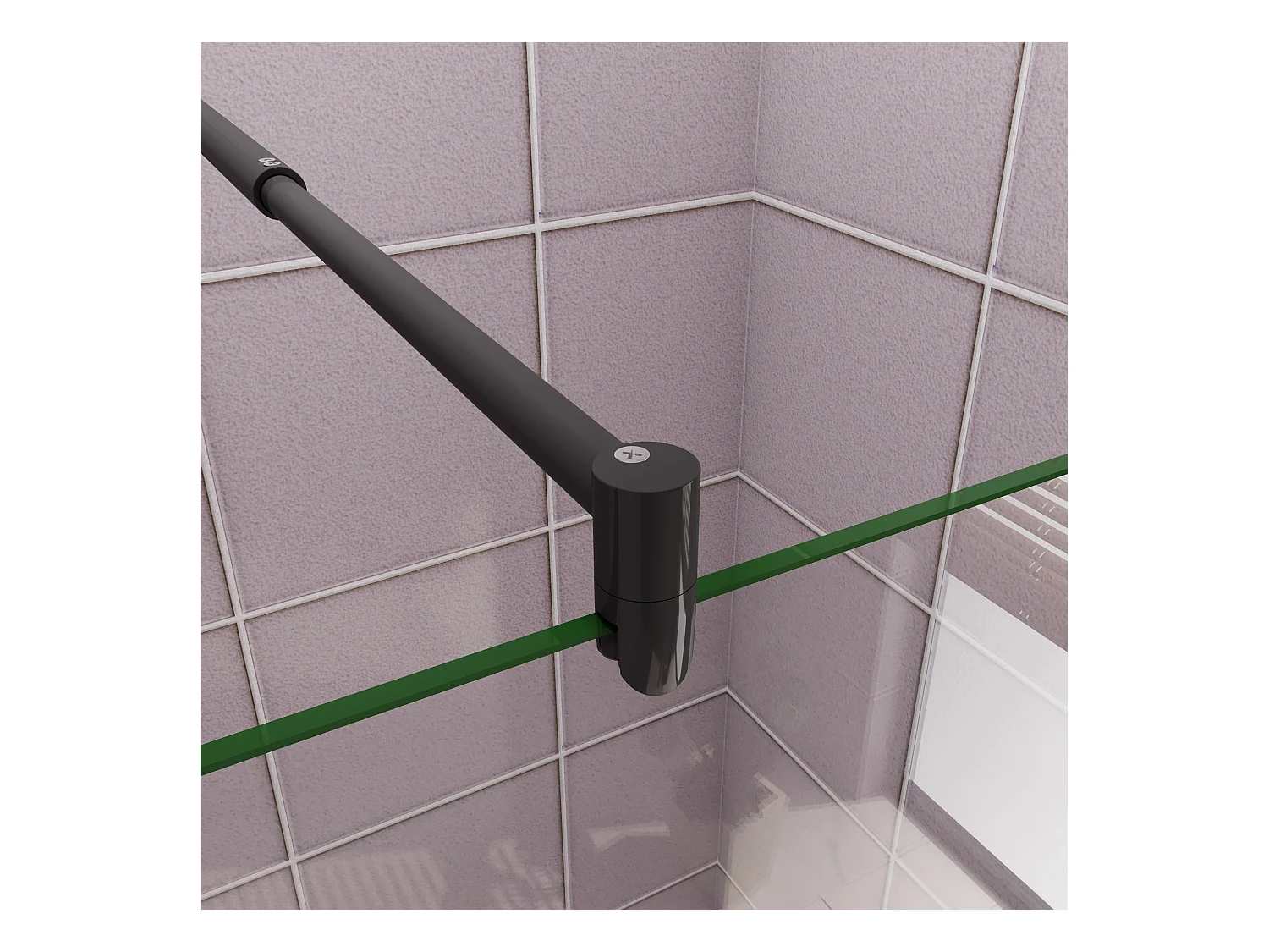 Inloopdouche-douchewand-walk in 8mm NANO EasyClean veiligheidsglas，90x200cm+70-120cm Stabilisatiestang,mat zwart aluminium profiel.