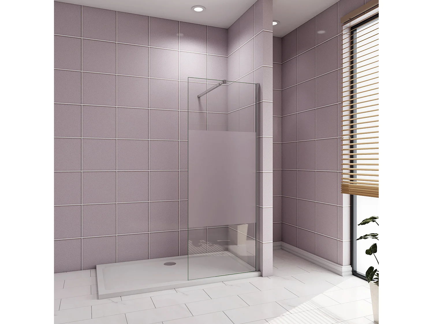 Inloopdouche-douchewand-walk in 70x200 cm,10mm midden wit gematteerd gehard glas met explosieveilige folie+73-120cm Stabilisatiestang,glanzend chroom profiel