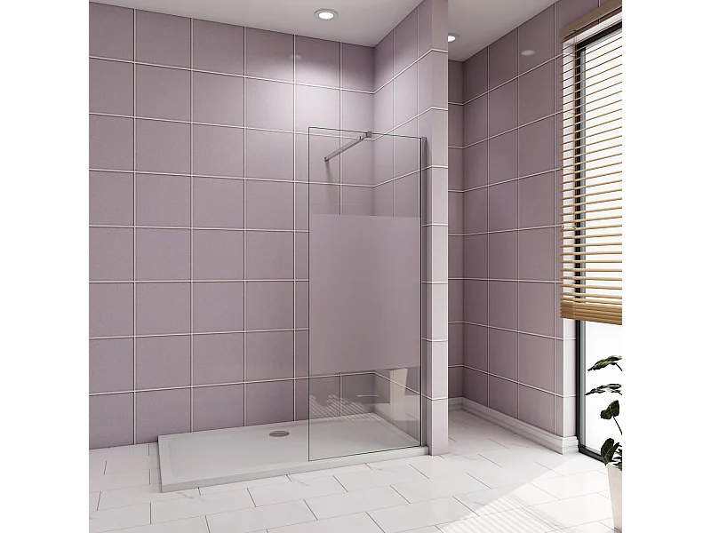 Inloopdouche-douchewand-walk in 70x200 cm,10mm midden wit gematteerd gehard glas met explosieveilige folie+73-120cm Stabilisatiestang,glanzend chroom profiel